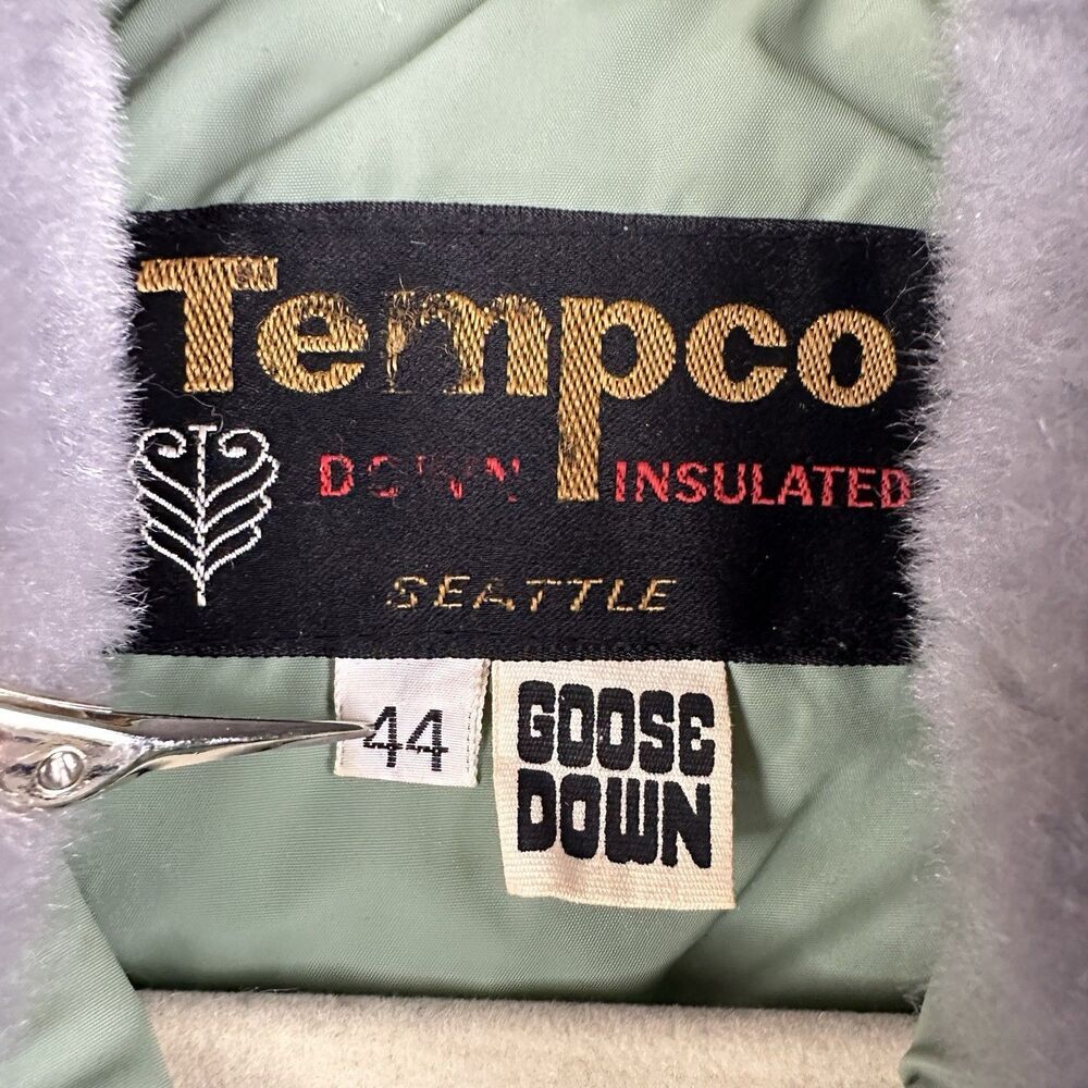 VTG Tempco Goose Down Jacket Mens 44 Green Fur Collar Quilted Talon Zip READ* - Picture 16 of 16